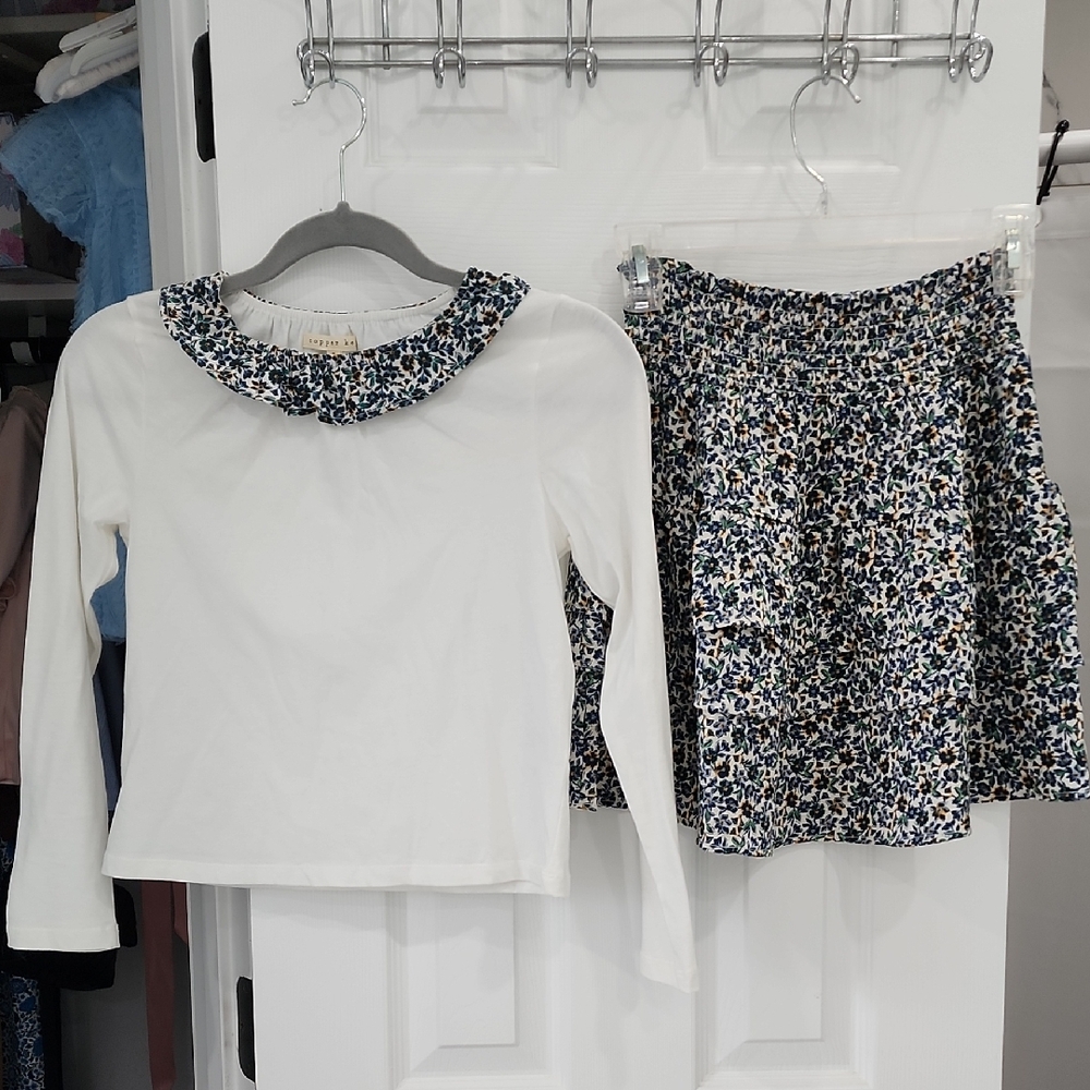 Copper Key White Long Sleeve Top with Floral Skirt